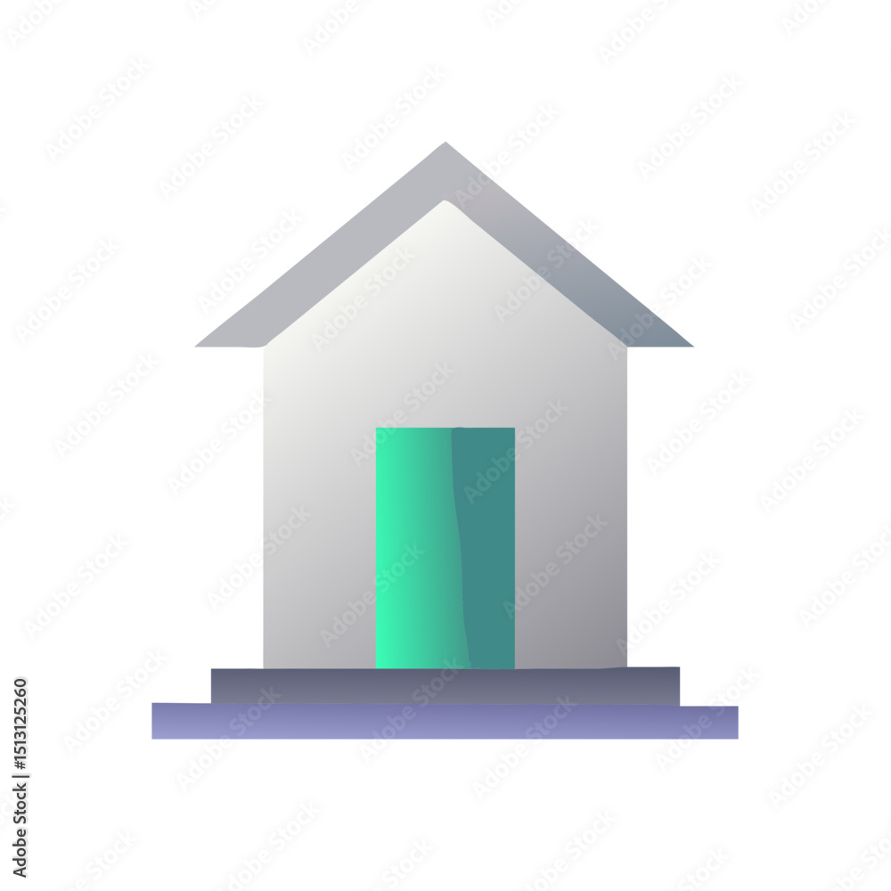 3D house icon with green door on white background 3D house icon with green door on white background