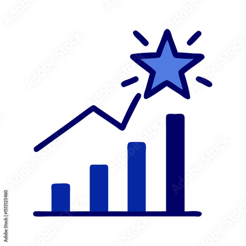 Business growth chart with blue rising bars and star