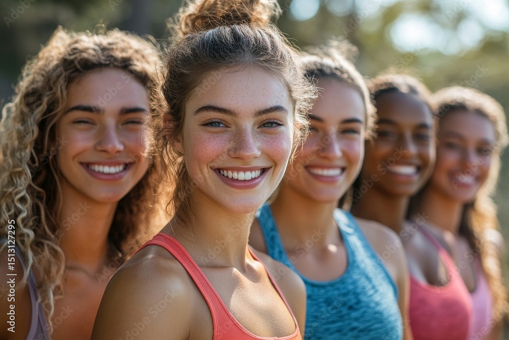 Together we will get trough today. Portrait of a group of young cheerful friends hanging out together before a fitness exercise outside during the Together we will get trough today. Portrait of a group of young cheerful friends hanging out together before a fitness exercise outside during the