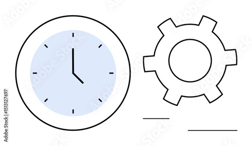 Minimalistic clock and gear symbolizing time, settings, productivity, and scheduling. Ideal for time management, workflow, optimization, settings, task planning efficiency simple landing page