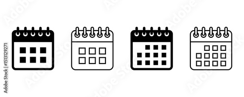 Calendar icon. Calendar outline and filled vector sign. Calendar planner icons for app, website, ui. reminder organizer event signs. Business plan schedule.
