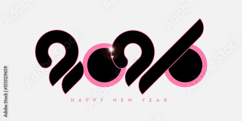 2026. Black and Pink 2026 happy new year number design , isolated in grey. 2026 concept inspired by flamingo with shining flare. 2026 template for greeting card, calendar, cover, poster, background.