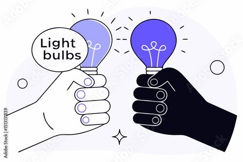 Collaboration Icon Assets Diverse Hands Sharing Lightbulb Ideas, Synergy Concept