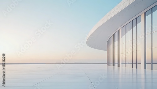 Modern Architectural Building Exterior At Sunset With Ocean View