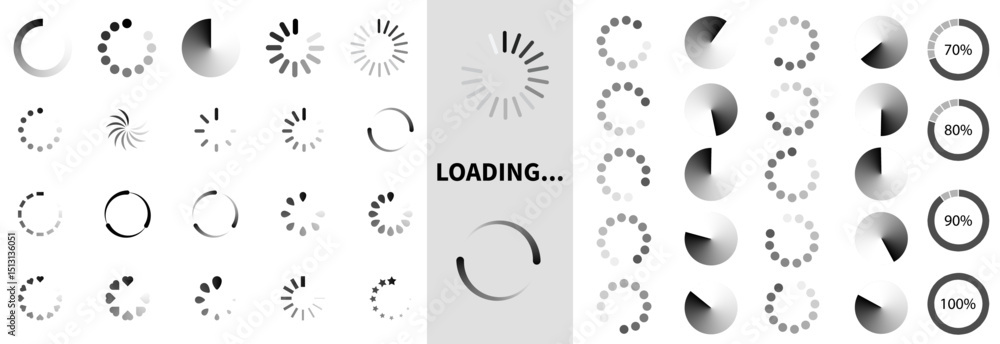 Fotografie Loading icons progress bar Buffer loader or freeloader loading bar signs downloa