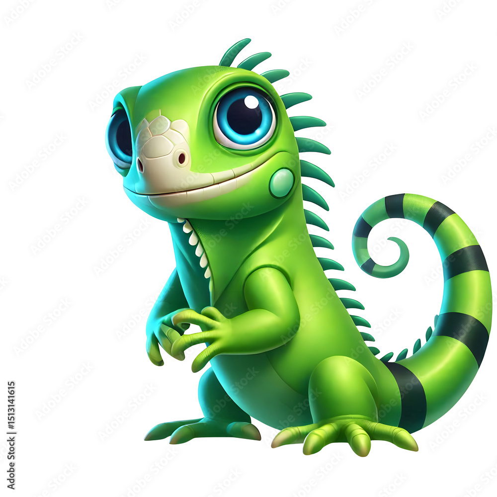 Fototapeta premium illustration of a cute Iguana 3d character isolated on transparent background