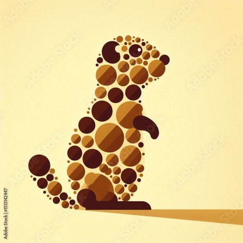 Stylized meerkat standing playfully on a light yellow background