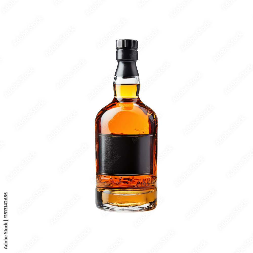 Amber Whiskey Bottle with Black Label Mockup Amber Whiskey Bottle with Black Label Mockup