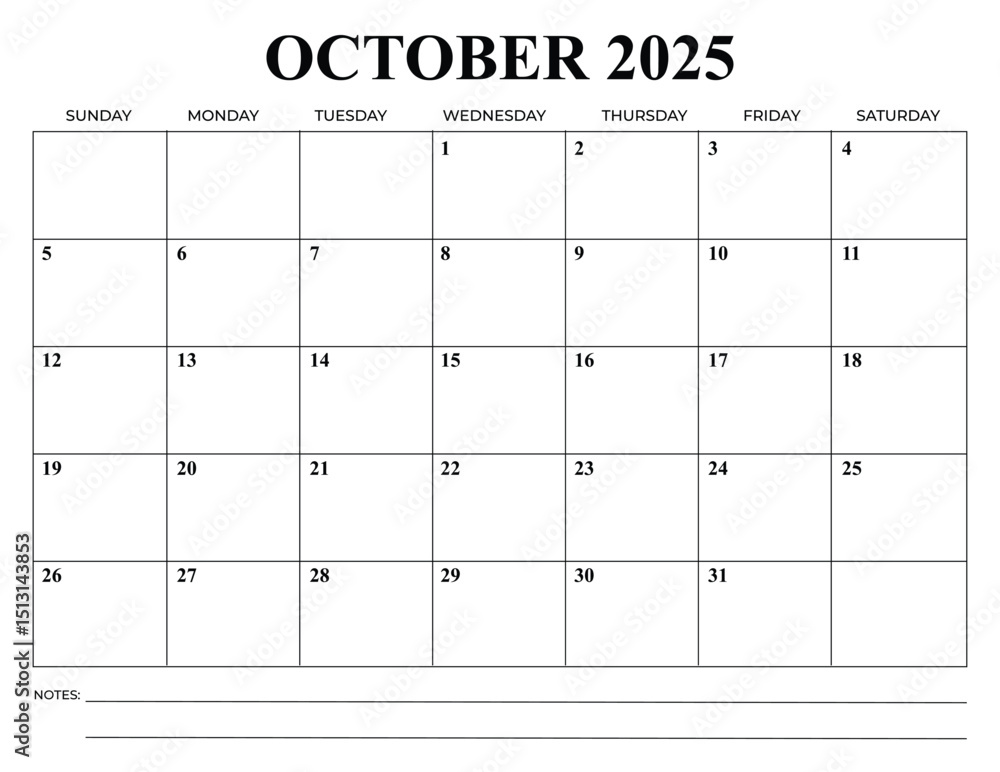 custom made wallpaper toronto digitalMonthly Calendar October 2025 Vector Design