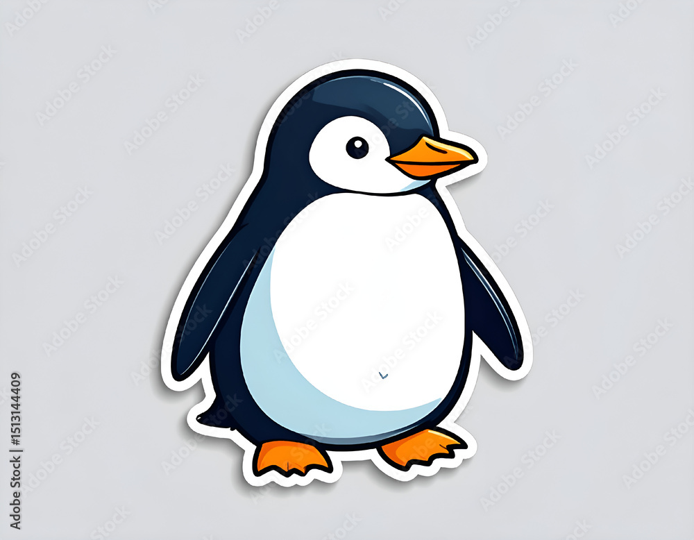 Obraz premium Cute Baby Penguin Sticker Vector – Adorable Cartoon Animal Illustration