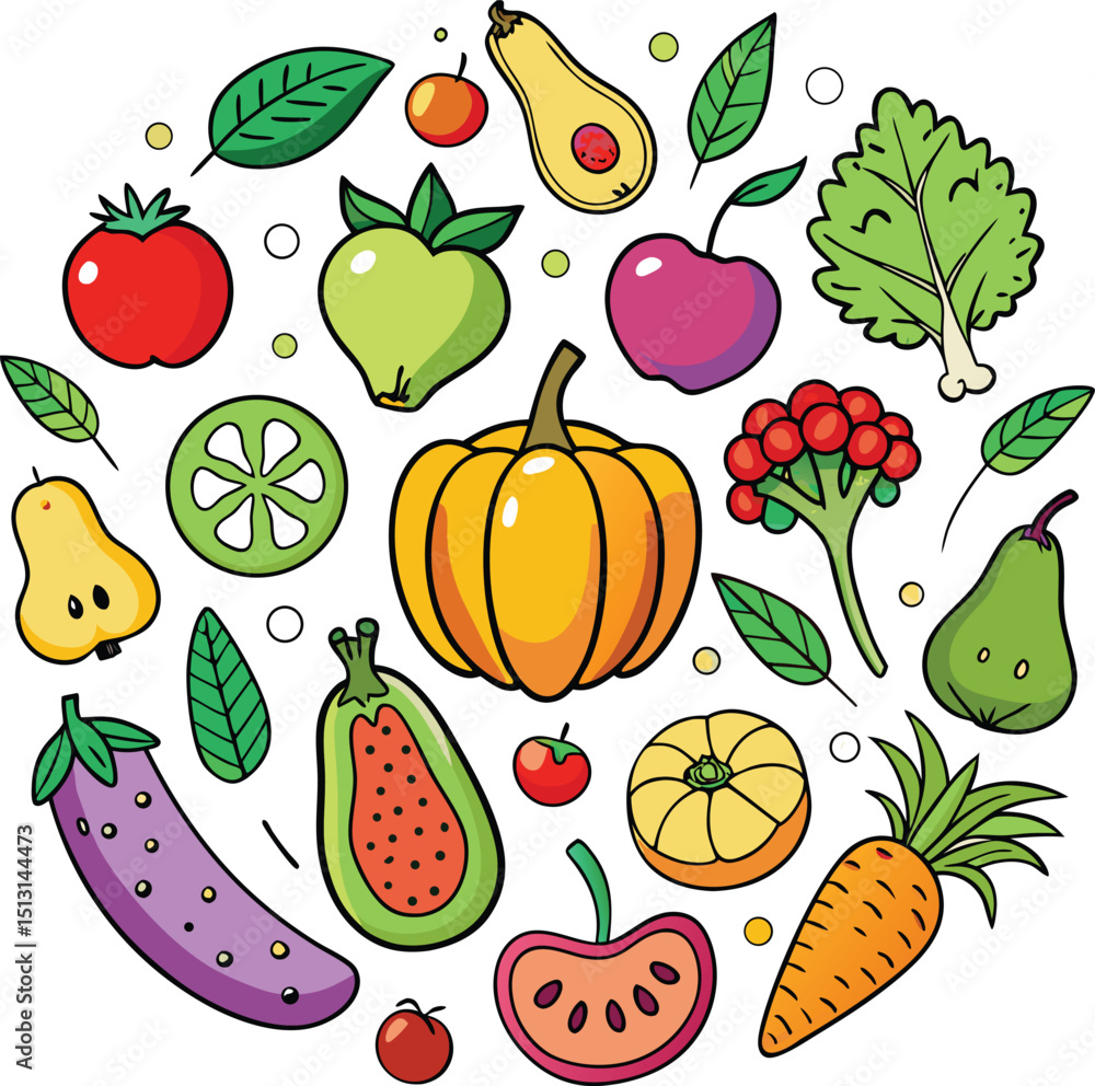 Line art fruit and food vector image Line art fruit and food vector image
