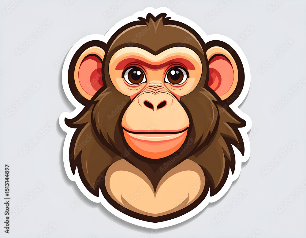 Obraz premium Cute Baby Baboon Sticker Vector – Adorable Cartoon Animal Illustration