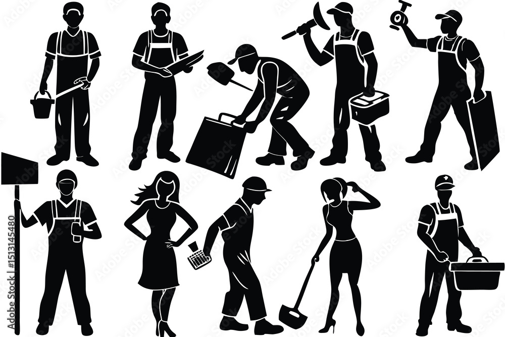 Obraz premium set-of-10-silhouettes-vector--people-working.eps