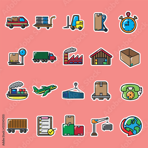 Illustration of elements related to logistics using sticker style for education