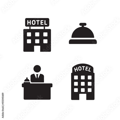 Hotel Building, Bell Service, and Check-In Counter Icons