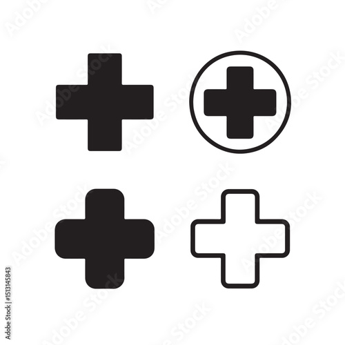 Medical Cross Symbol Icons in Various Styles