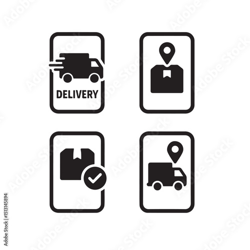 Mobile Phone Icons with Delivery App for Digital Logistics
