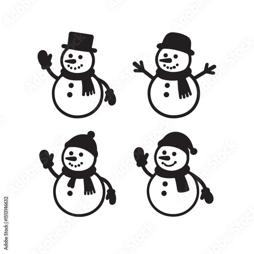Snowman Icons in Various Poses with Hats and Scarves