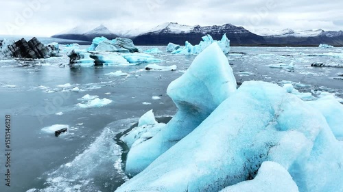 Icebergs from melting glacier in Jokulsarlon glacier lagoon in Iceland, Arctic nature ice landscape