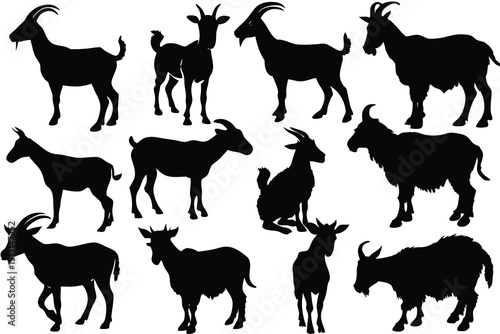 Collection of Goat Silhouettes Diverse Poses and Breeds