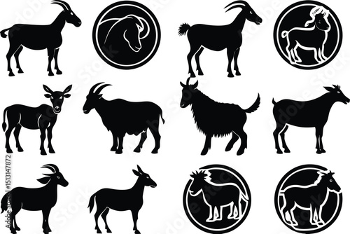 Collection of Goat Silhouettes Diverse Breeds and Poses