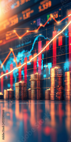Stock market graph showing candlestick chart indicating financial growth or decline