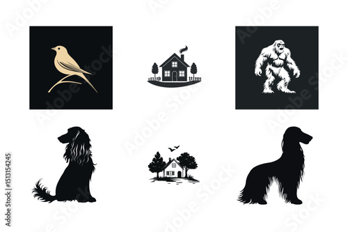 Collection of animal and house silhouettes for logos