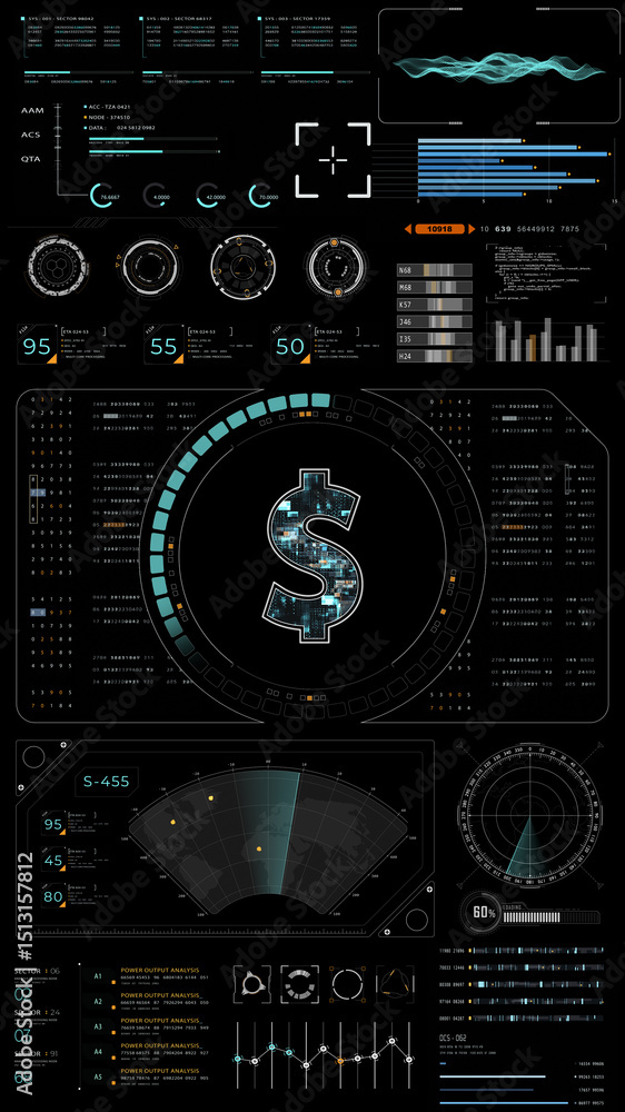 Fototapeta premium Digital dollar symbol in futuristic HUD panel