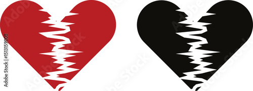 Heartbreak icon set. Broken heart or divorce vector collection isolated on transparent background. Outline drawing broken red hearts line clipart breakup symbol for apps and websites