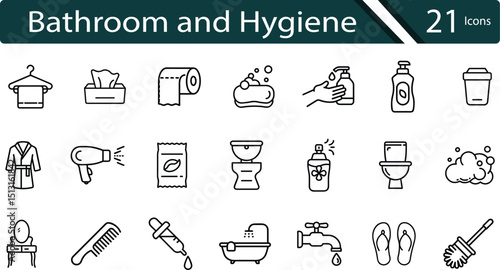 Essential Bathroom and Hygiene Icon Set for Clean Living.