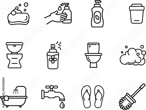 Essential Bathroom Hygiene Icons for Clean Living.