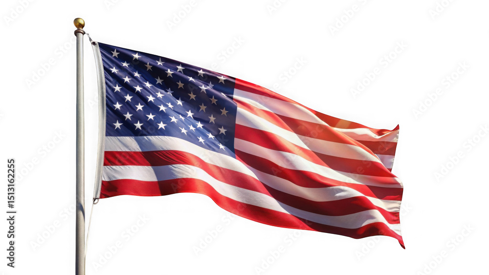 Fototapeta premium American flag waving in the wind against a black backdrop with isolated on transparent background