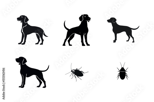 Dog and cockroach silhouettes set for pest control