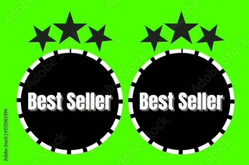 best seller badge with bold typography and three stars on green screen background 