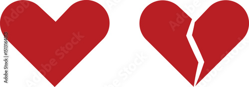 Heartbreak icon set. Broken heart or divorce vector collection isolated on transparent background. Outline drawing broken red hearts line clipart breakup symbol for apps and websites