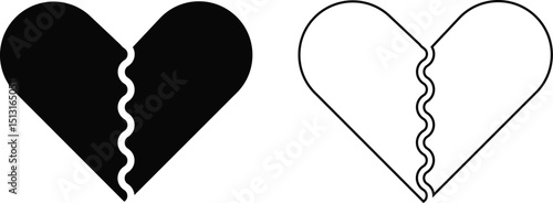 Heartbreak icon set. Broken heart or divorce vector collection isolated on transparent background. Outline drawing broken red hearts line clipart breakup symbol for apps and websites