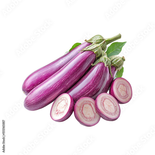 Wallpaper Mural Fresh Purple Eggplants with Slices on White Background Torontodigital.ca