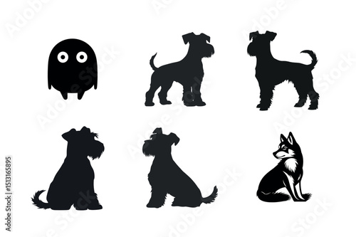 Miniature schnauzer and husky dog silhouettes set