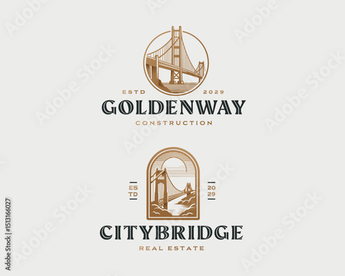 Luxury professional modern curved bridge architecture logo template for company