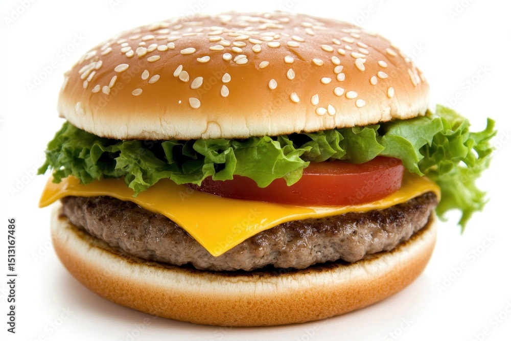 Juicy grilled beef patty, melted cheese, crisp lettuce, and ripe tomato nestled in a sesame seed bun Juicy grilled beef patty, melted cheese, crisp lettuce, and ripe tomato nestled in a sesame seed bun