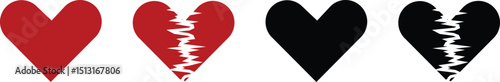 Heartbreak icon set. Broken heart or divorce vector collection isolated on transparent background. Outline drawing broken red hearts line clipart breakup symbol for apps and websites