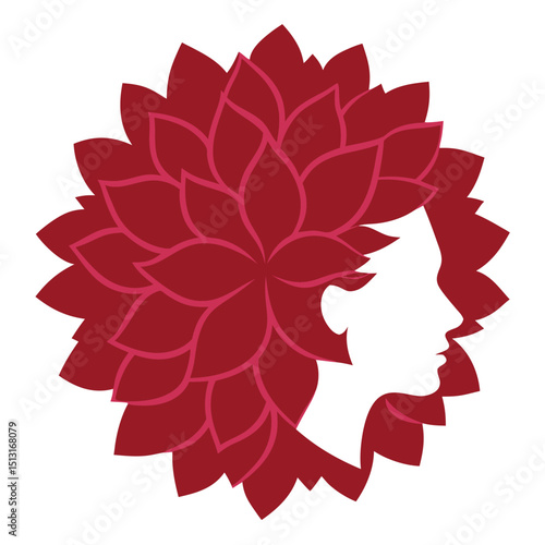 Dahlia Flower Head Silhouette Vector, Layered Dahlia Floral Silhouette Design
