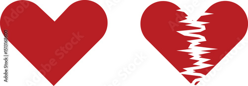 Heartbreak icon set. Broken heart or divorce vector collection isolated on transparent background. Outline drawing broken red hearts line clipart breakup symbol for apps and websites