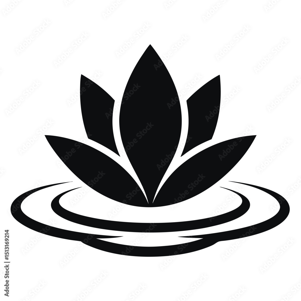 Lotus Flower Silhouette with Water Ripples Vector, Serene Lotus Floral Silhouette Design
Lotus Flower Silhouette with Water Ripples Vector, Serene Lotus Floral Silhouette Design