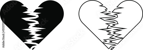 Heartbreak icon set. Broken heart or divorce vector collection isolated on transparent background. Outline drawing broken red hearts line clipart breakup symbol for apps and websites