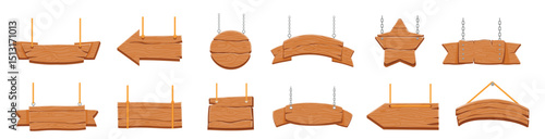 wood signboard shanging rope wooden blank banners arrow signs round star shaped board chain old rust