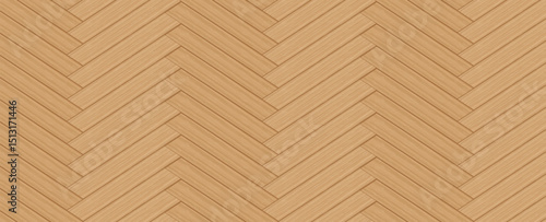 Wood parquet background. Brown wooden floor with zigzag diagonal pattern texture background. Vector 