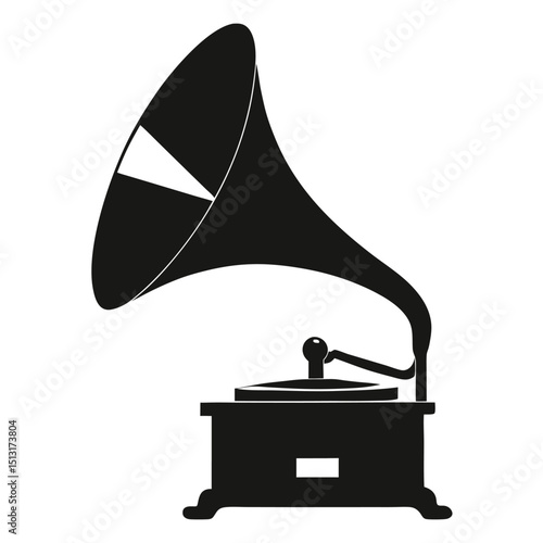 Silhouette of a vintage gramophone on white background  
Vintage gramophone silhouette vector illustration  
