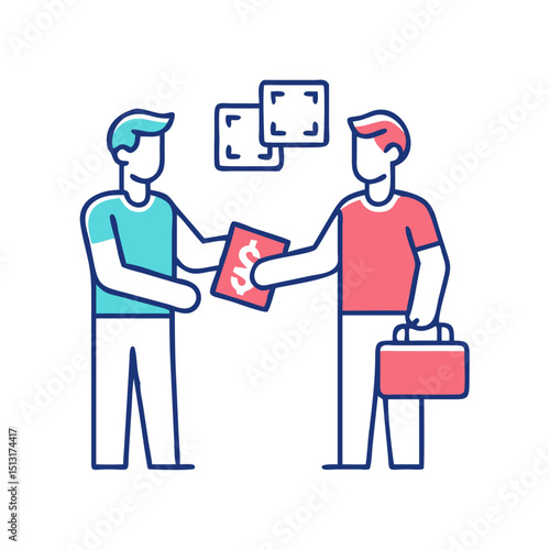 Two Men Make Transaction Icon Illustration Vector