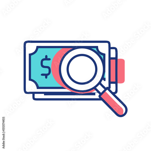 Money with Magnifying Glass Icon Illustration Vector